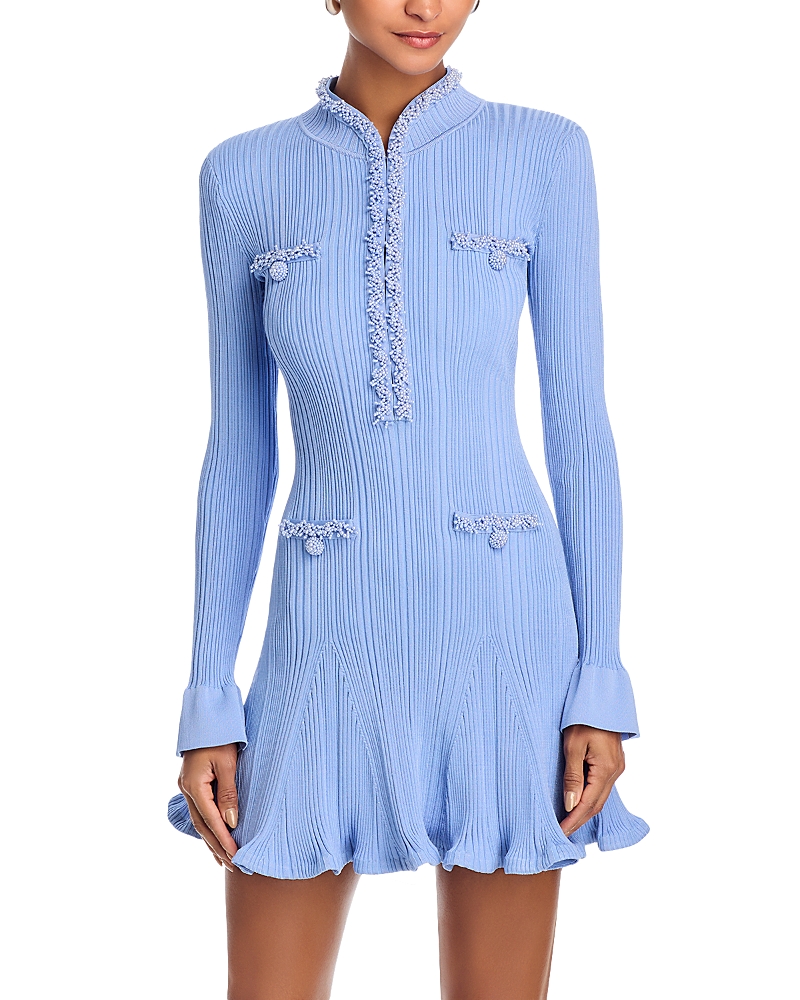 Self-Portrait Faux Pearl Trim Mini Dress