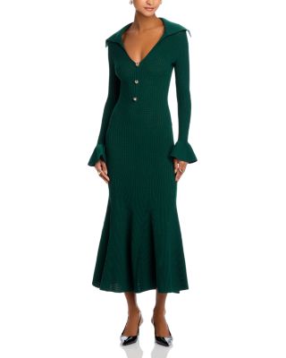 Ruffled Cuff Wide Neck Dress