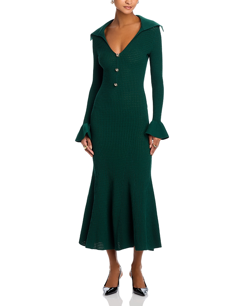 Self-Portrait Ruffled Cuff Wide Neck Dress