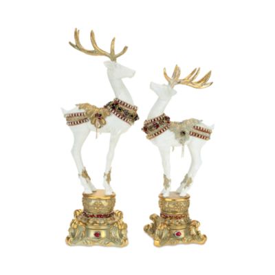 Jeweled Fancy Pedestal Deer, Set of 2