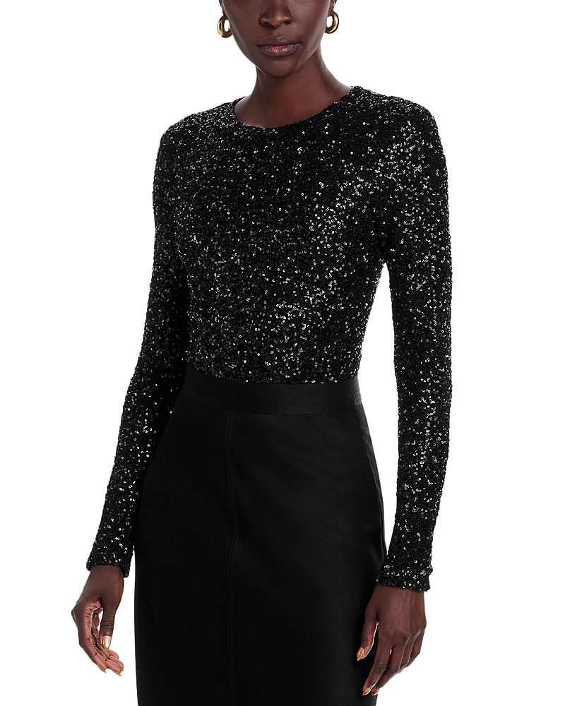 Rue Sophie Lorynn Sequin Long Sleeve Top In Black