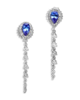 Tanzanite & Diamond Chain Hoop Earrings in 14K White Gold
