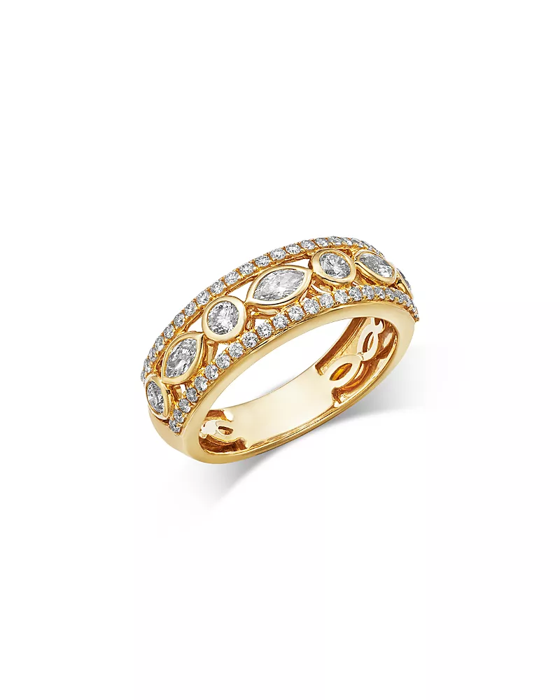 Bloomingdale's Fine Collection Diamond Marquis & Round Band in 14K Yellow Gold, 0.90 tcw