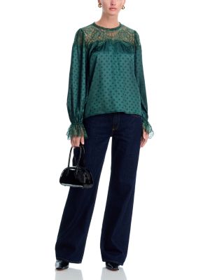 Polka Dot Lace Long Sleeve Top - Exclusive