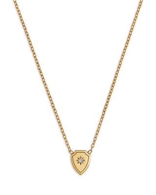 14K Yellow Gold Midi Bitty Diamond Accent Shield Pendant Necklace, 14-16"