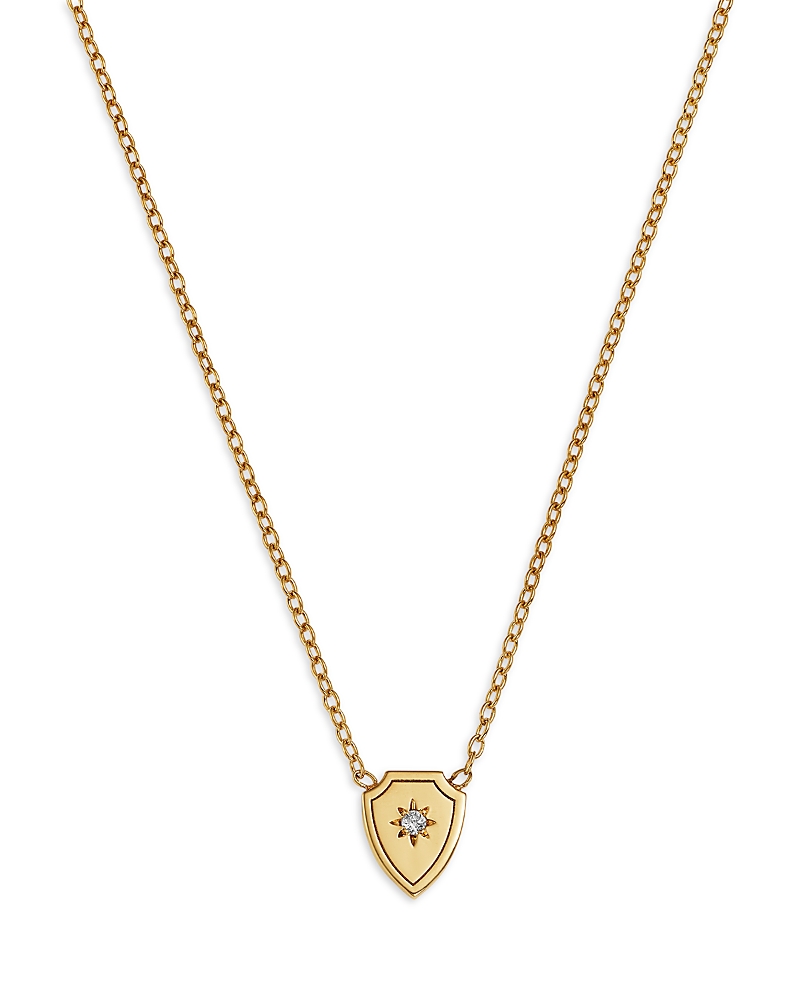 Zoe Chicco 14K Yellow Gold Midi Bitty Diamond Accent Shield Pendant Necklace, 14