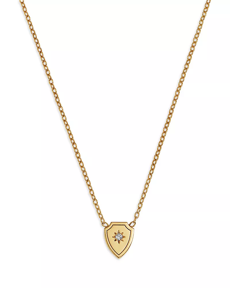 Zoe Chicco 14K Yellow Gold Midi Bitty Diamond Accent Shield Pendant Necklace, 14