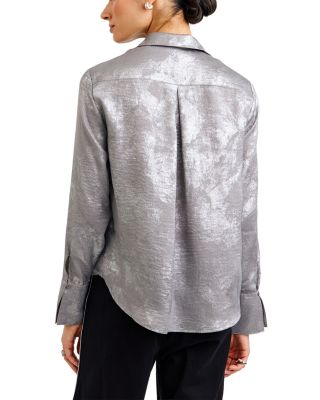 Flowy Wide Collar Button Front Top