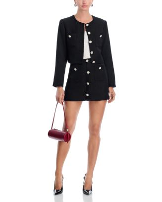 AQUA Tweed Rhinestone Button Jacket & Tweed Rhinestone Button Mini ...