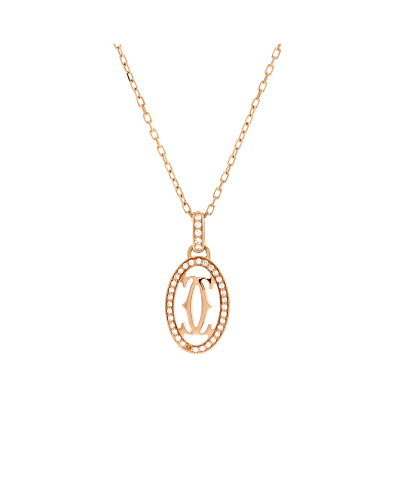 PRE-OWNED CARTIER Pre-owned Cartier Double C De Cartier Pendant Necklace 18k Rose Gold And Diamonds In Pink