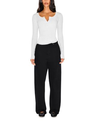 Rib Scoop Neck Henley Top