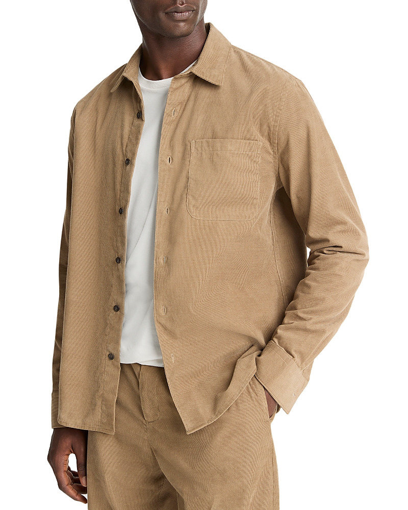 Vince Long Sleeve Button Front Corduroy Shirt In Brown