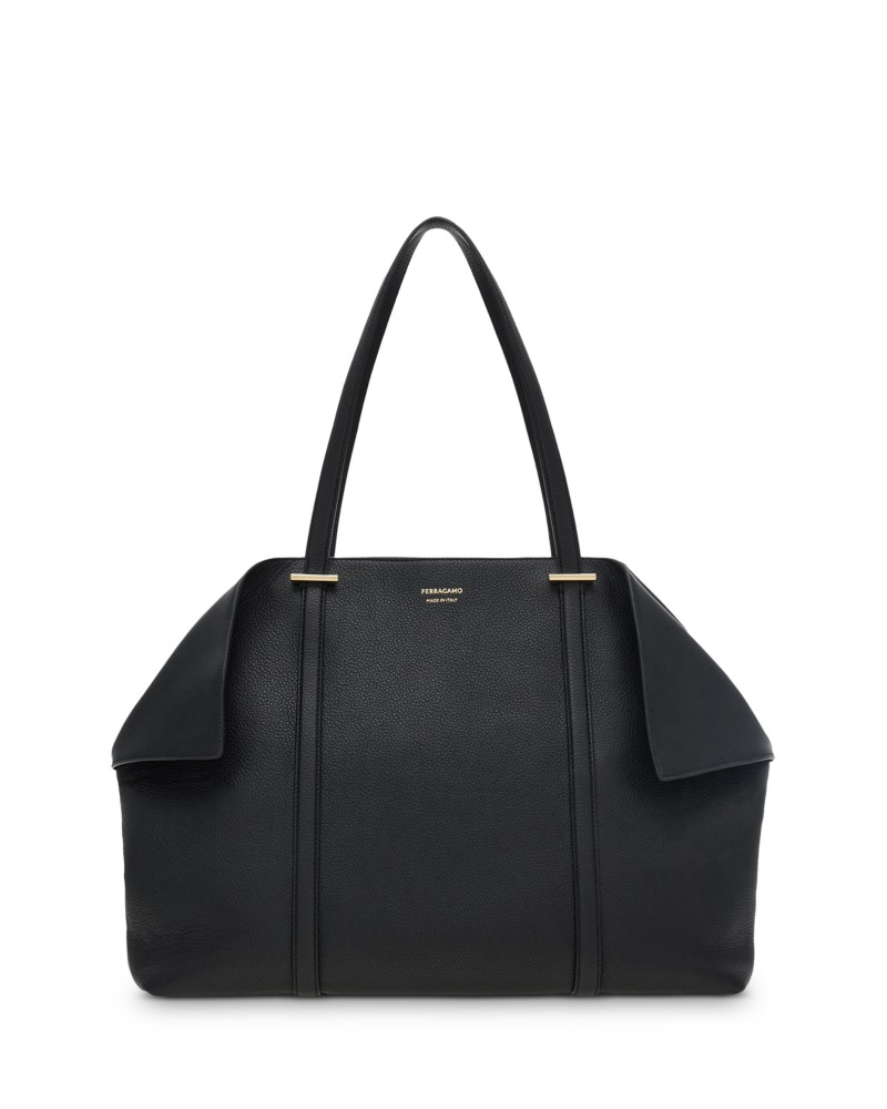 Ferragamo Large Leather Tote in Nero