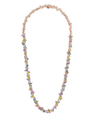 18K Rose Gold Bold Rainbow Sapphire & Diamond Tennis Necklace, 17"
