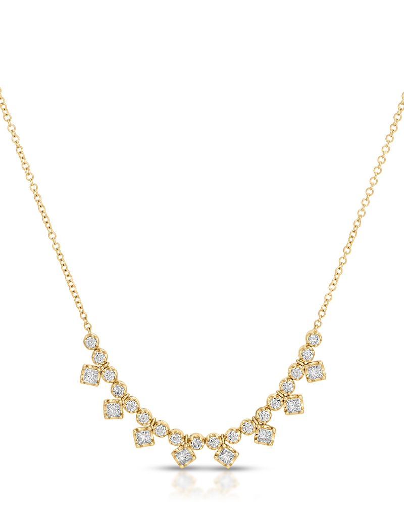 Ef Collection 14K Yellow Gold Ef Collection Diamond Princess & Round Kate Collar Necklace, 16-18