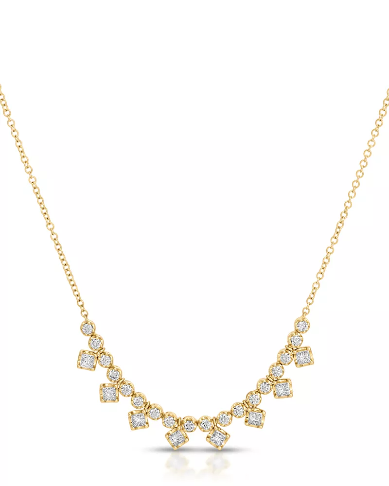 Ef Collection 14K Yellow Gold Ef Collection Diamond Princess & Round Kate Collar Necklace, 16