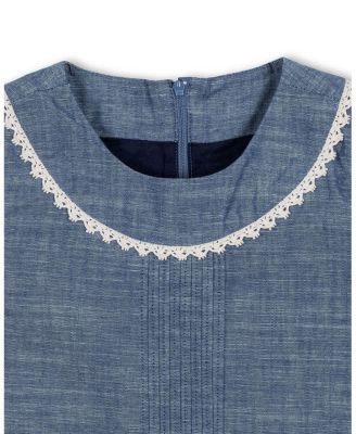  Girls' Organic Puff Sleeve Pintuck Chambray Dress - Little Kid, Big Kid