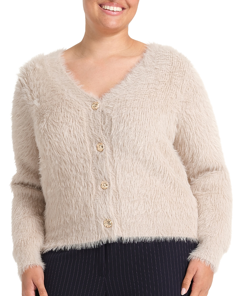 Estelle Plus Chantelle Eyelash Texture Cardigan In Neutral