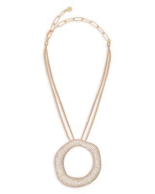 Pav&eacute; Open Circle Pendant Necklace, 12"-17.5"