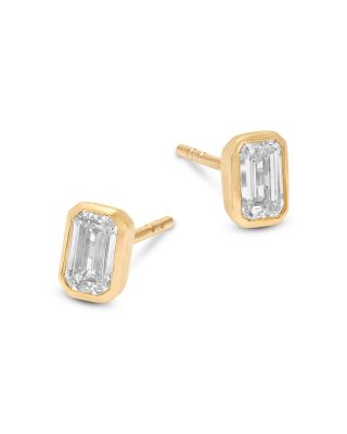 Luxe Collection Certified Lab Grown Diamond Emerald Bezel Stud Earrings in 14K Yellow Gold, 0.75 tcw