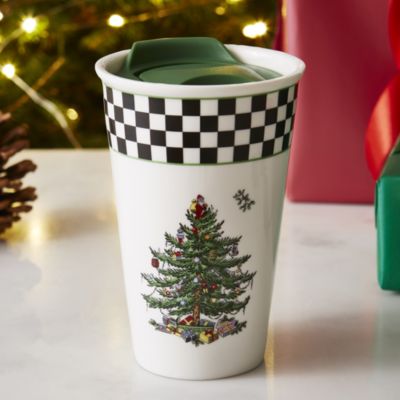 Christmas Tree Black &amp; White Travel Mug