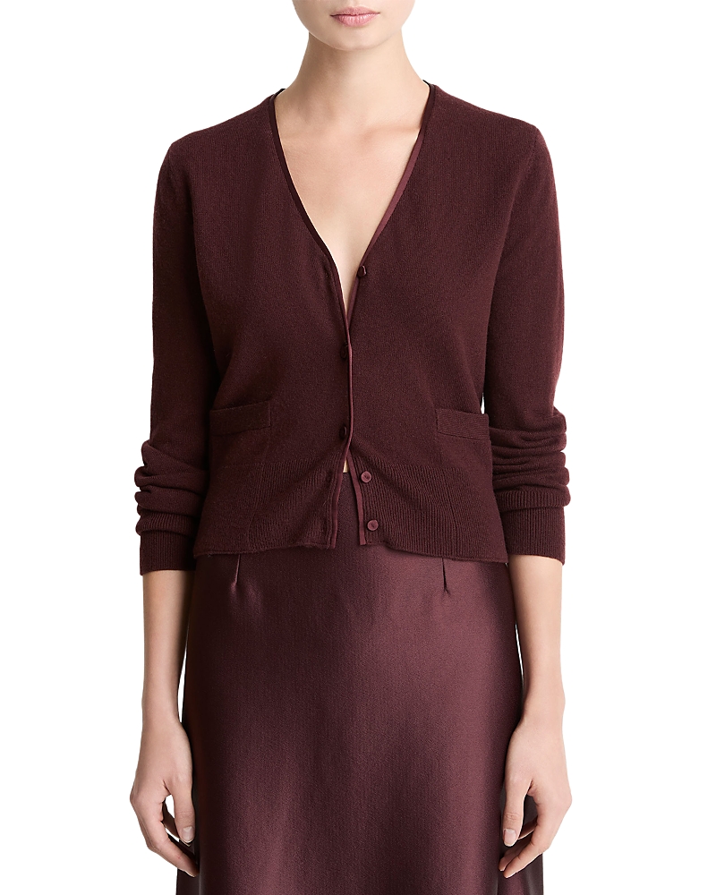 Vince Wool Blend V Neck Cardigan Sweater In Brown