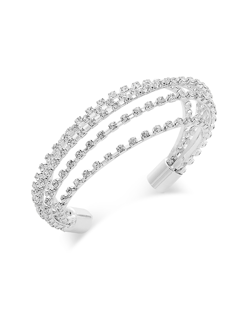 Aqua Salvo Rhinestone Multi Row Cuff Bracelet - Exclusive In Brown