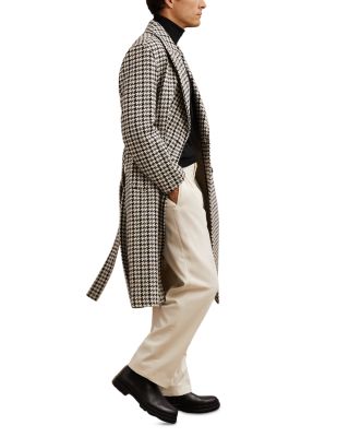 Solesto Wool Dogtooth Check Regular Fit Double Breasted Overcoat