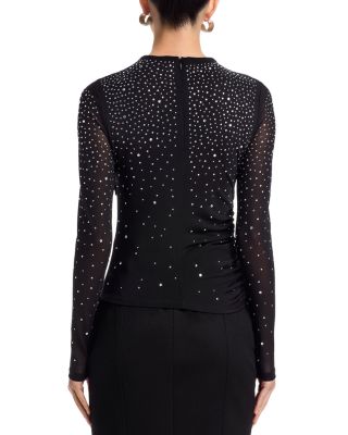 Rhinestone Mesh Jersey Long Sleeve Top - Exclusive