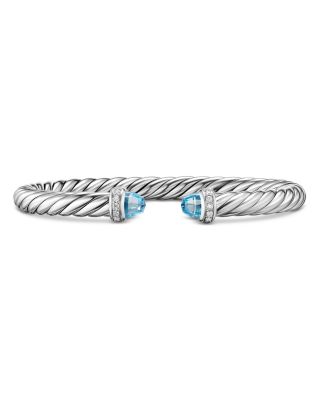 Cable Flex&reg; Bracelet in Sterling Silver with Blue Topaz and Diamonds, 6mm