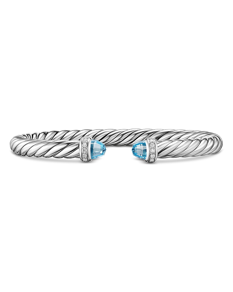 David Yurman Cable Flex Bracelet in Sterling Silver with Blue Topaz and Diamonds, 6mm