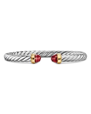 Cable Flex&reg; Bracelet in Sterling Silver with 14K Yellow Gold and Rhodolite Garnet, 6mm