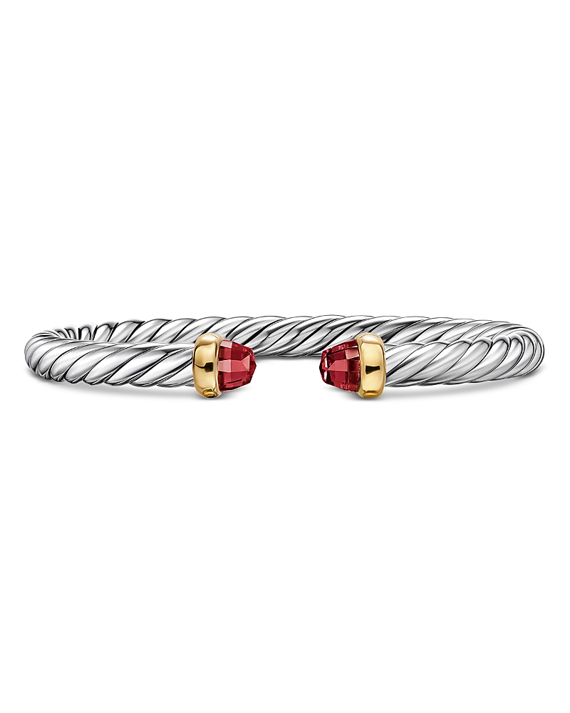 David Yurman Cable Flex Bracelet in Sterling Silver with 14K Yellow Gold and Rhodolite Garnet, 6mm