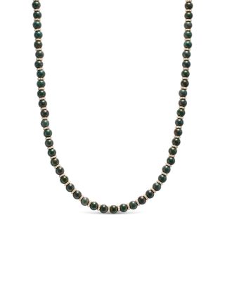 Spiritual Beads Necklace in 18K Yellow Gold with Bloodstone and Diamonds, 6mm