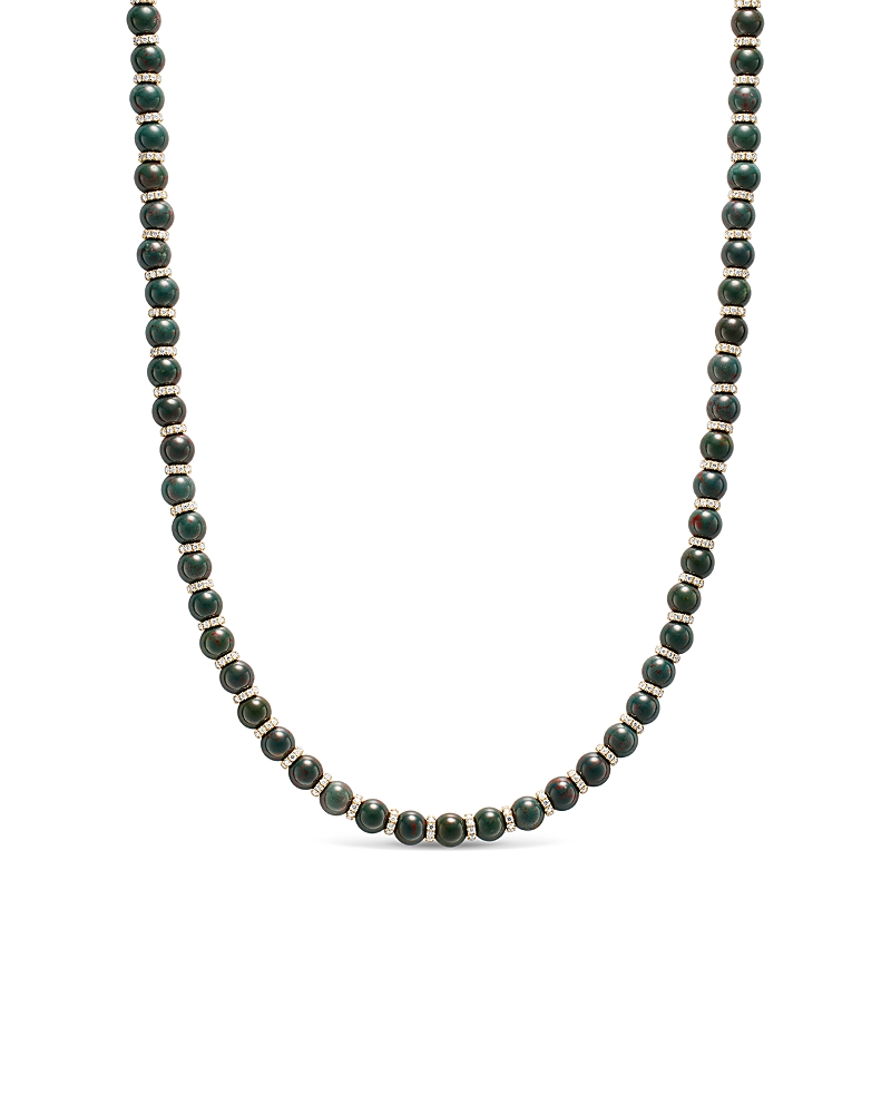 David Yurman Spiritual Beads Necklace in 18K Yellow Gold with Bloodstone and Diamonds, 6mm