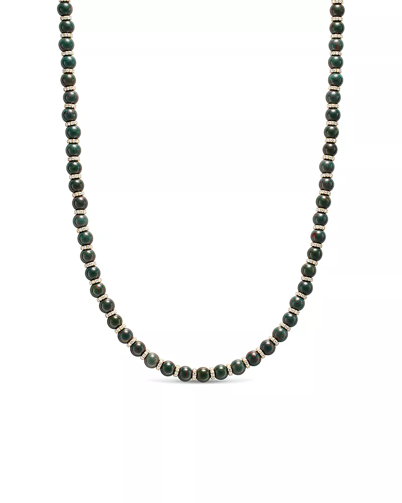 David Yurman Spiritual Beads Necklace in 18K Yellow Gold with Bloodstone and Diamonds, 6mm