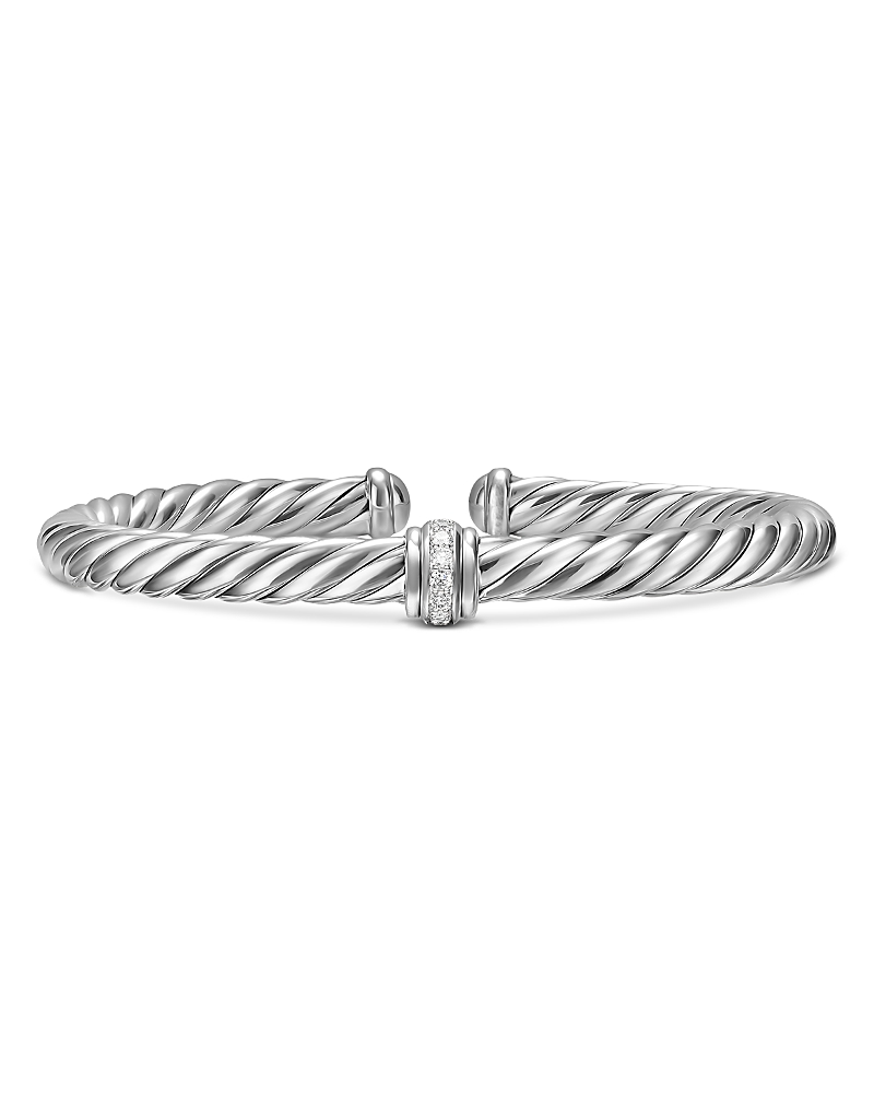 David Yurman Cable Flex Center Station Bracelet in Sterling Silver with Diamonds, 6mm