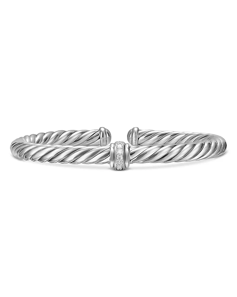 David Yurman Cable Flex Center Station Bracelet in Sterling Silver with Diamonds, 6mm