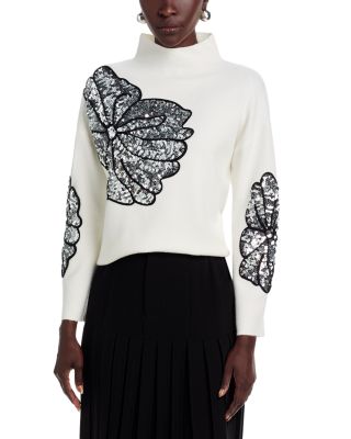 Long Sleeve Funnel Neck Sequin Soutache Sweater