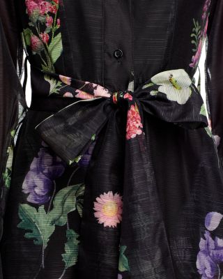 Sheer Floral Button Front Dress