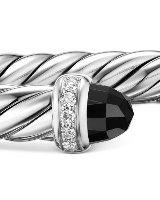 Cable Flex&reg; Bracelet in Sterling Silver with Black Onyx and Diamonds, 6mm