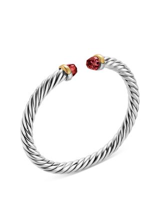 Cable Flex&reg; Bracelet in Sterling Silver with 14K Yellow Gold and Rhodolite Garnet, 6mm