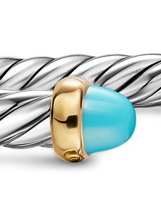 Cable Flex&reg; Bracelet in Sterling Silver with 14K Yellow Gold and Turquoise, 6mm