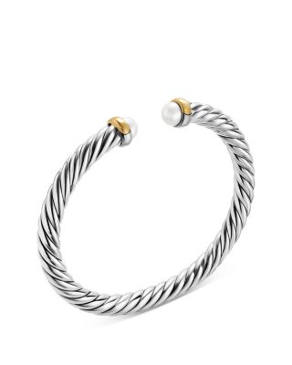Cable Flex&reg; Bracelet in Sterling Silver with 14K Yellow Gold and Pearls, 6mm