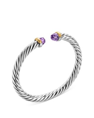 Cable Flex&reg; Bracelet in Sterling Silver with 14K Yellow Gold and Amethyst, 6mm