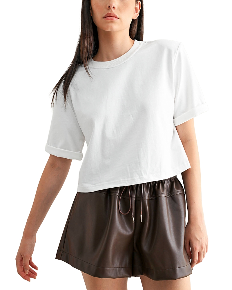 Mable Crewneck Shoulder Pad Top In White