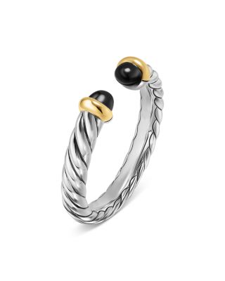 Petite Cable Open Ring in Sterling Silver with 14K Yellow Gold, 3.4mm