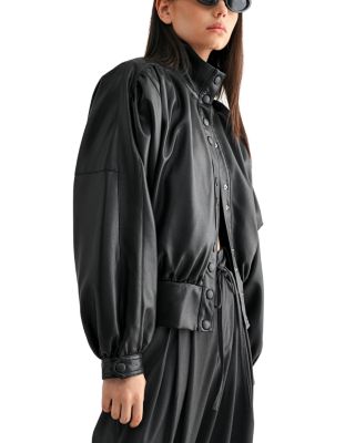 Oversized Faux Leather Bomber Jacket