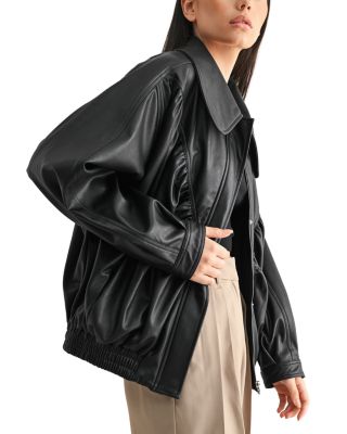 Faux Leather Oversized Retro Bomber Jacket