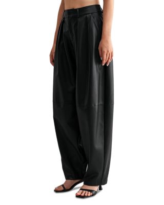 High Rise Faux Leather Pleat Pants